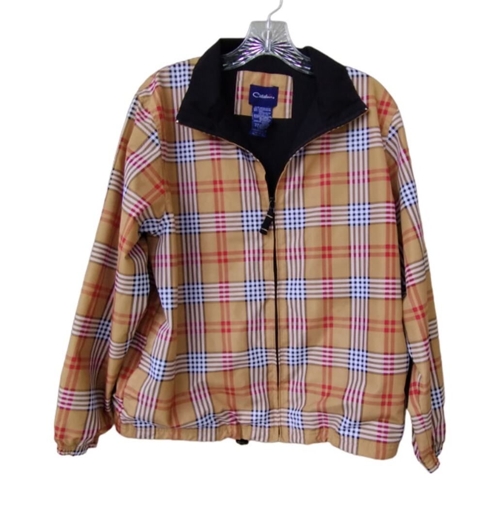 Vtg Catalina Women's Lightweight Windbreaker Jacket Capuccino Plaid-Nova Check M